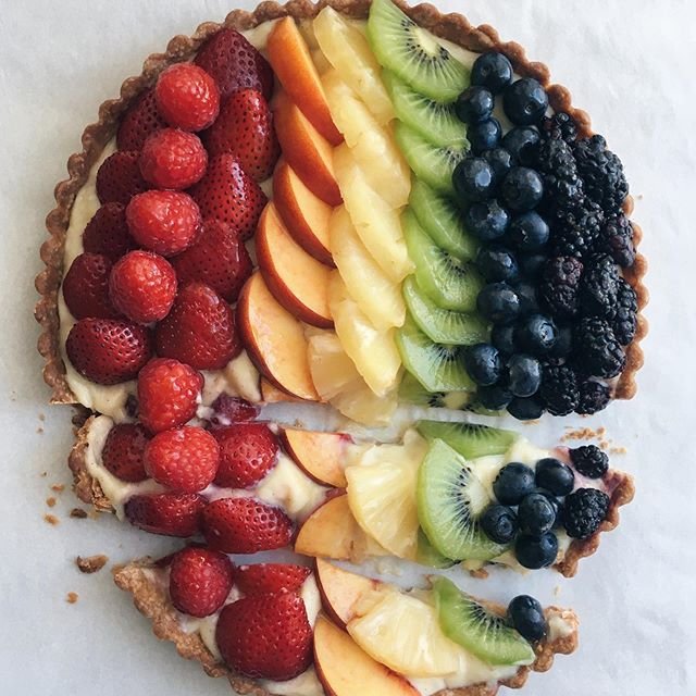 Awkward to cut but I wanted everyone to get a bite of everything. 🌈 Gave up and just handed out forks. Dig in.🍴Recipe link in my profile.